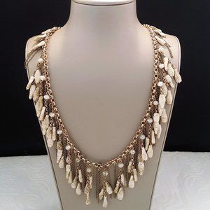Anthropologie Women's Shaky Stone Station Necklace Gold Tone Beige NWT